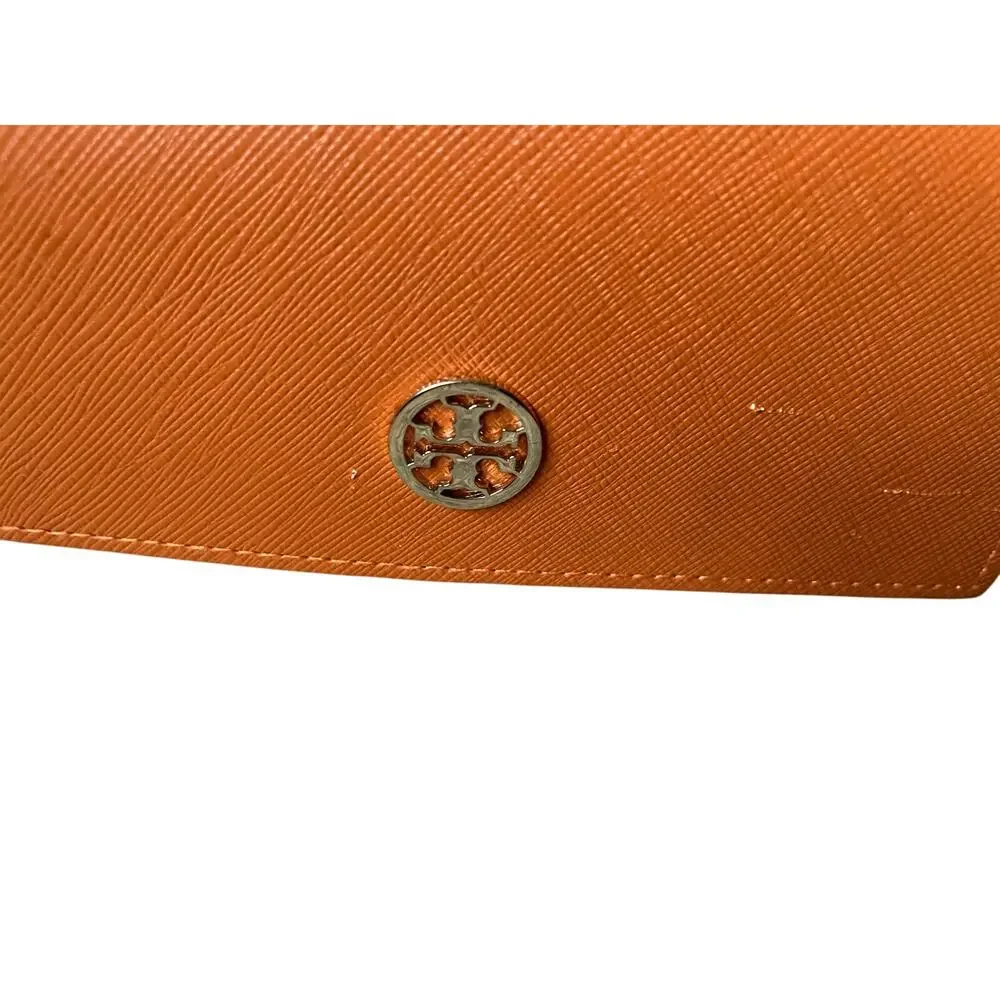 Tory Burch Sunglass Case Orange Saffiano Leather Snap Magnetic Closure